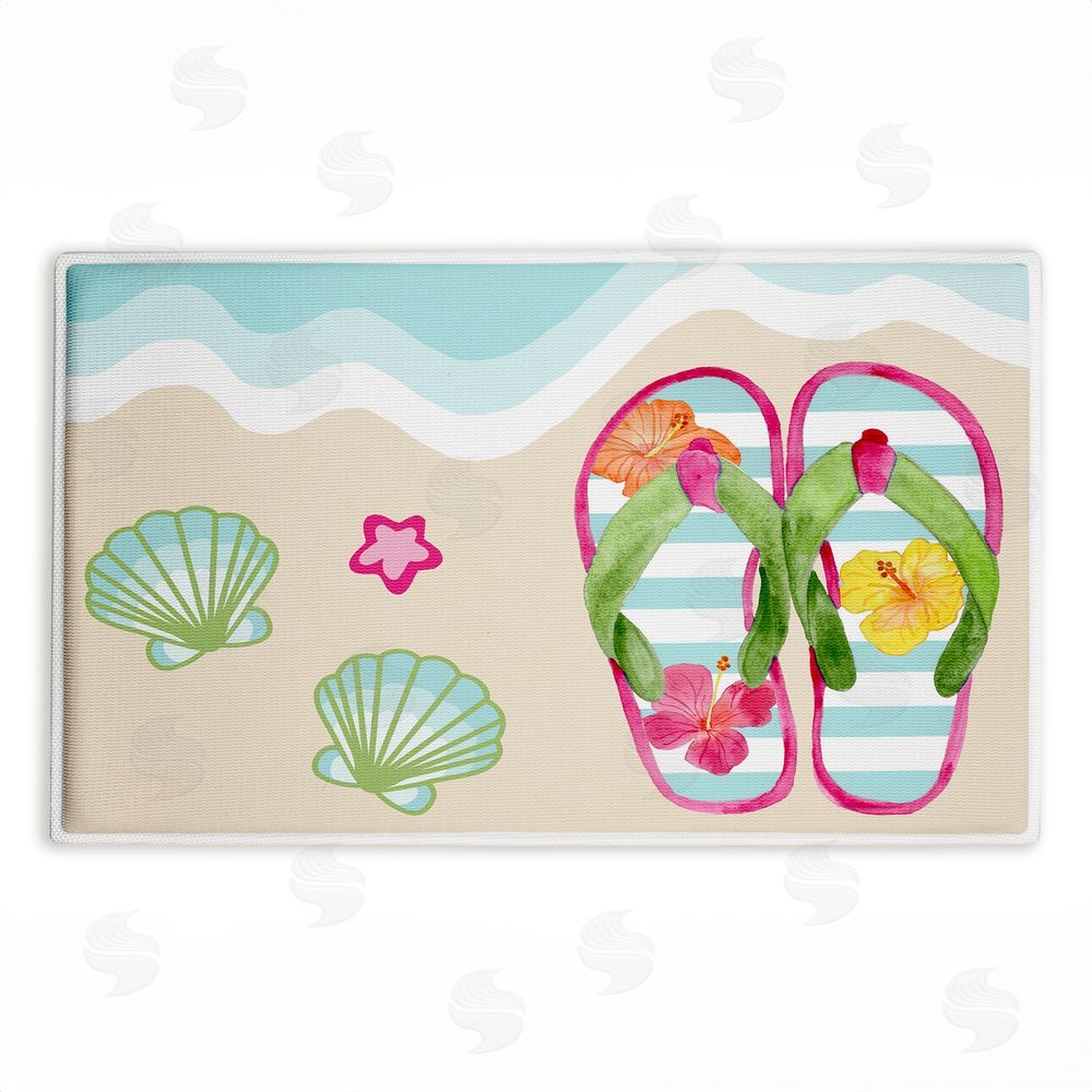 Audrey Jeanne Roberts | Flip Flops on Beach Shore Plush Bath Mat