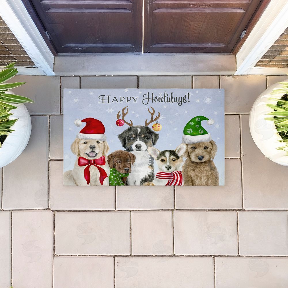 Brett Blumenthal | Happy Howlidays Puppies Non-Woven Door Mat