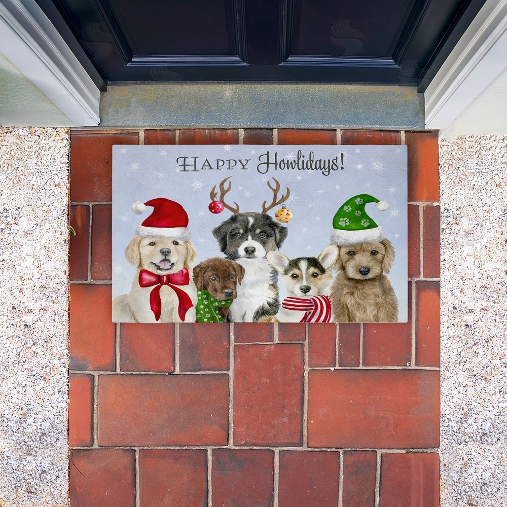 Brett Blumenthal | Happy Howlidays Puppies Non-Woven Door Mat