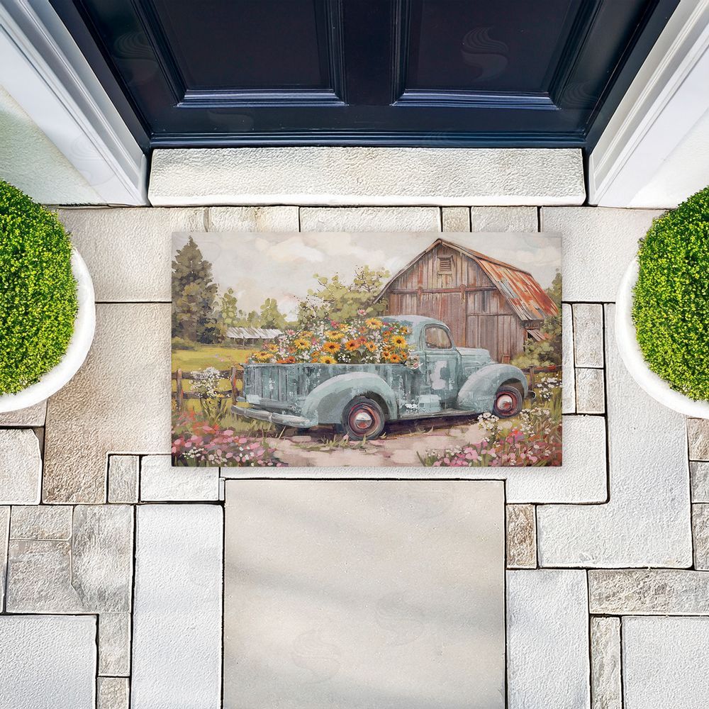 Nina Blue | Vintage Truck With Flowers Non-Woven Door Mat