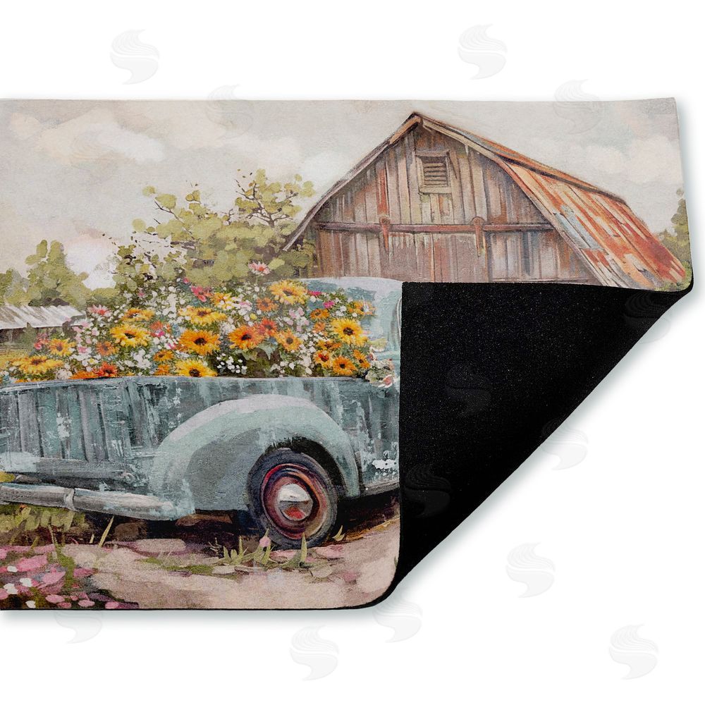 Nina Blue | Vintage Truck With Flowers Non-Woven Door Mat
