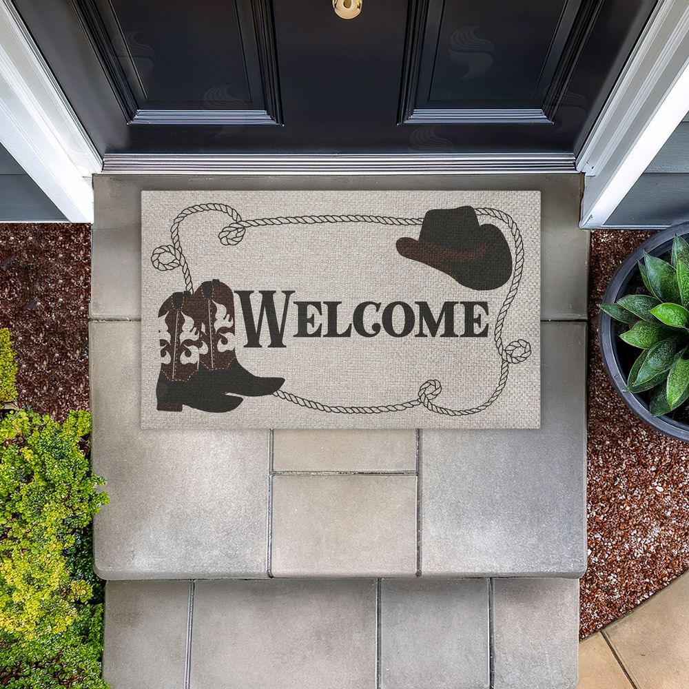 Deane Beesley | Welcome Cowboy Rope & Boots Faux Sisal Door Mat
