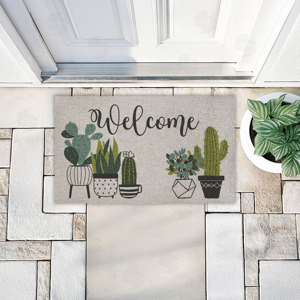 Deane Beesley | Cursive Welcome Potted Cacti Faux Sisal Door Mat