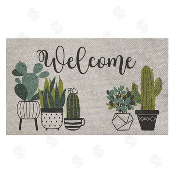 Deane Beesley | Cursive Welcome Potted Cacti Faux Sisal Door Mat