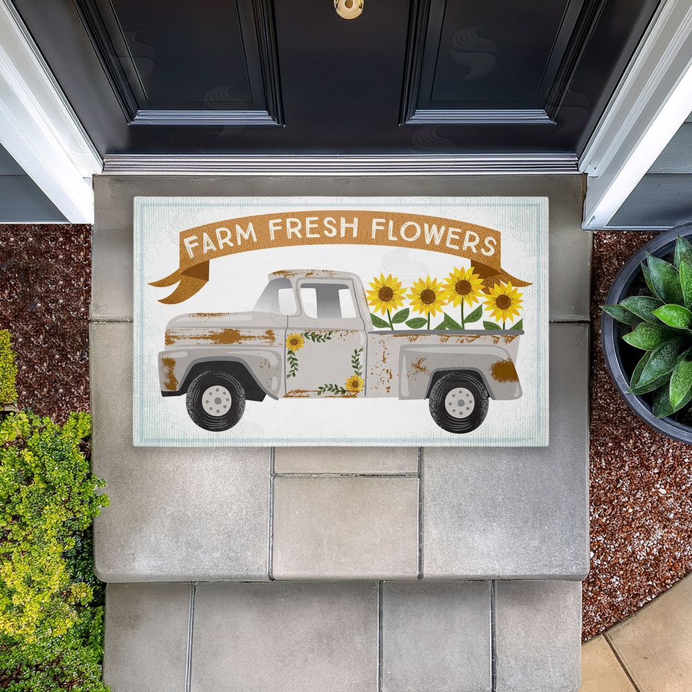 Arrolynn Weiderhold | Autumn Farm Flowers Truck Non-Woven Door Mat