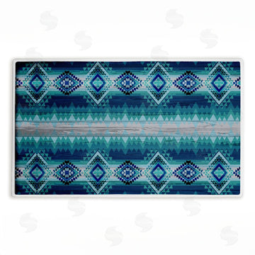Jennifer Ellory | Blue Boho Geometric Plush Bath Mat
