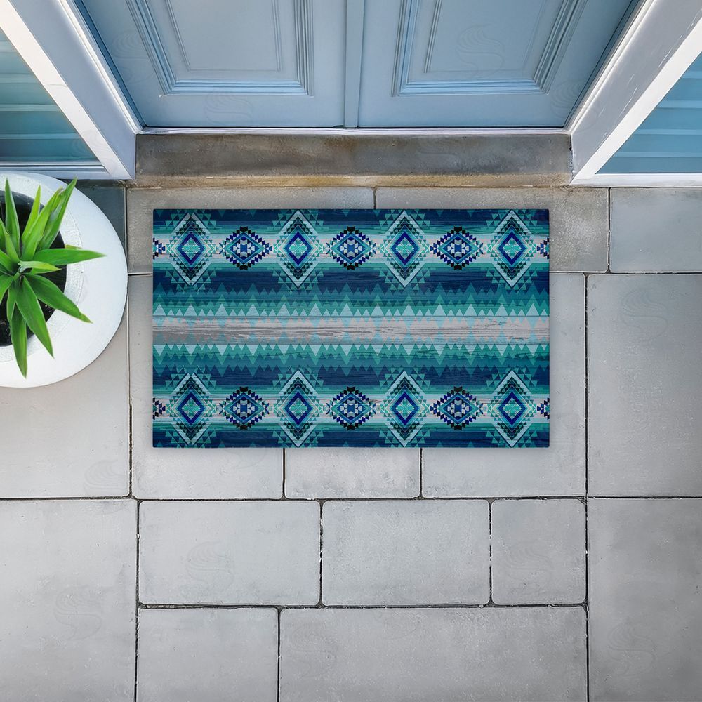 Jennifer Ellory | Blue Boho Geometric Non-Woven Door Mat