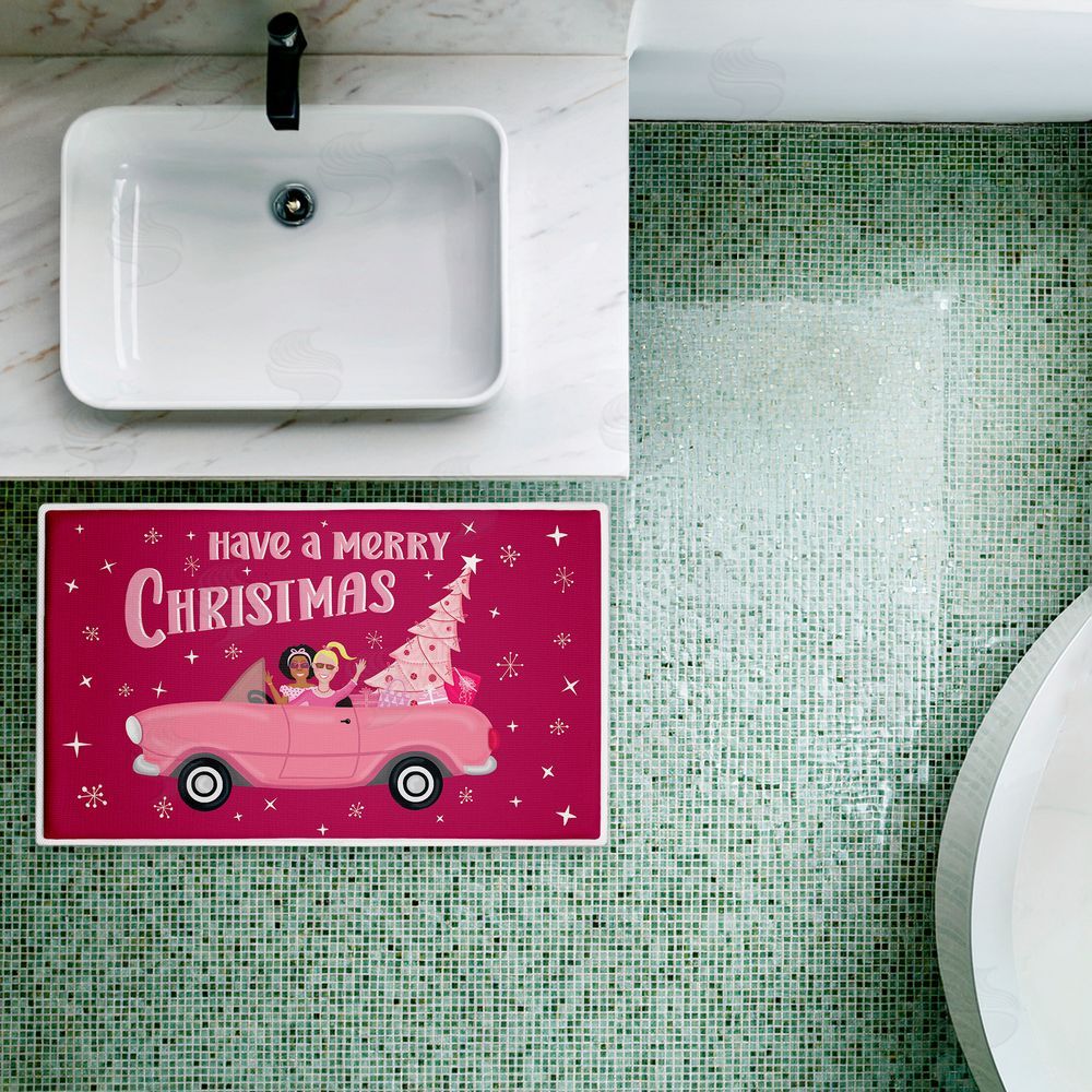 Darlene Seale | Midcentury Pink Christmas Plush Bath Mat