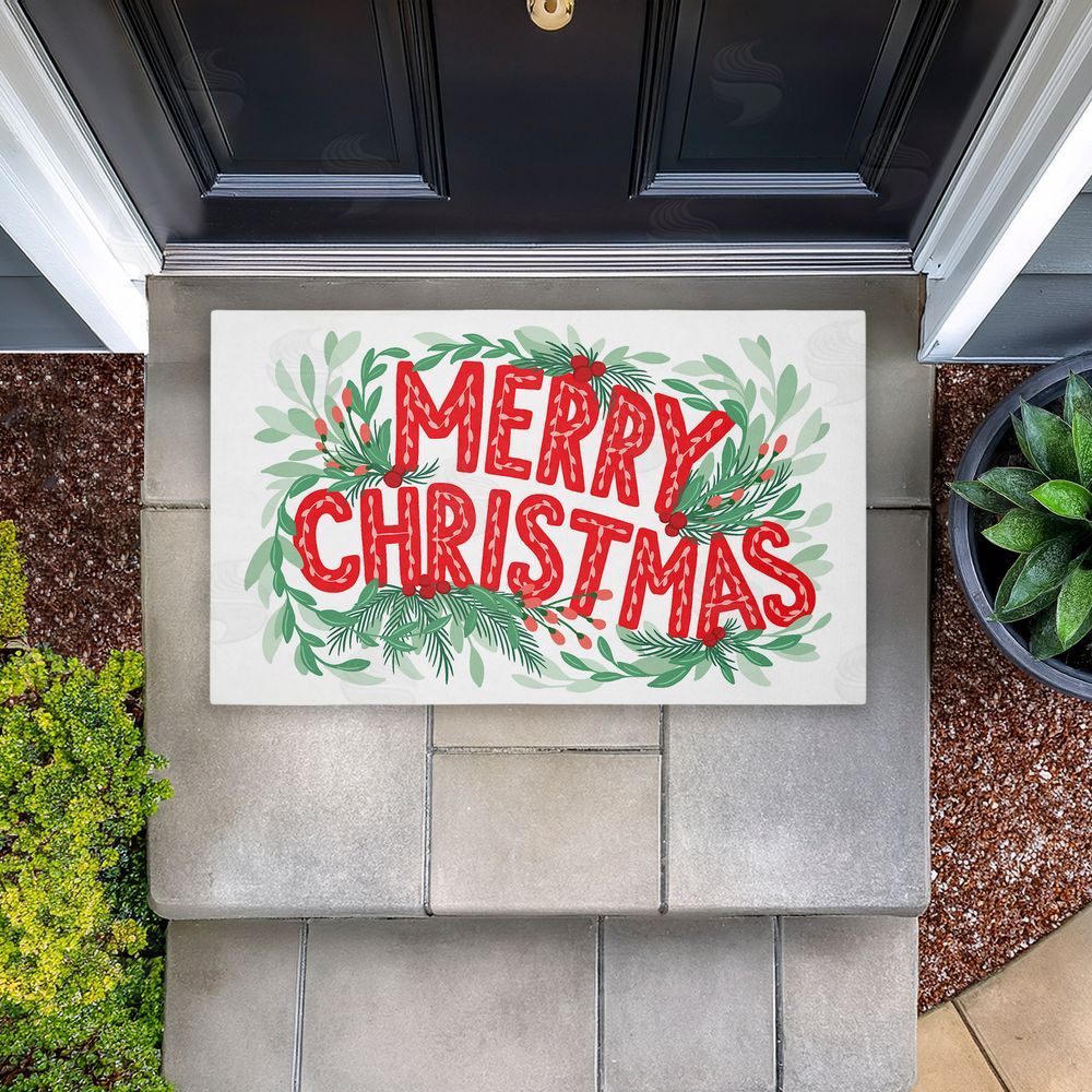 Heather McLaughlin | Retro Merry Christmas & Foliage Non-Woven Door Mat