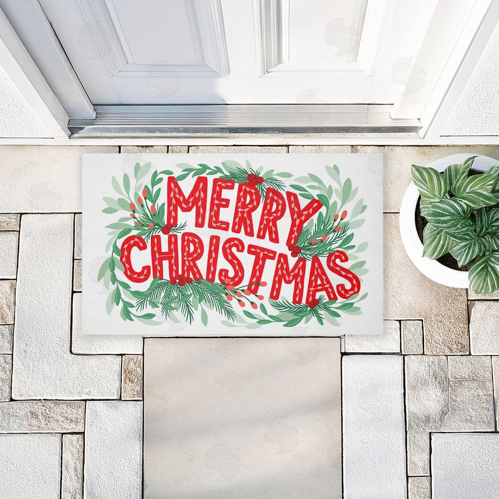 Heather McLaughlin | Retro Merry Christmas & Foliage Non-Woven Door Mat