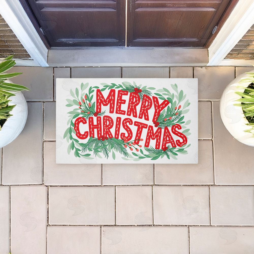 Heather McLaughlin | Retro Merry Christmas & Foliage Non-Woven Door Mat