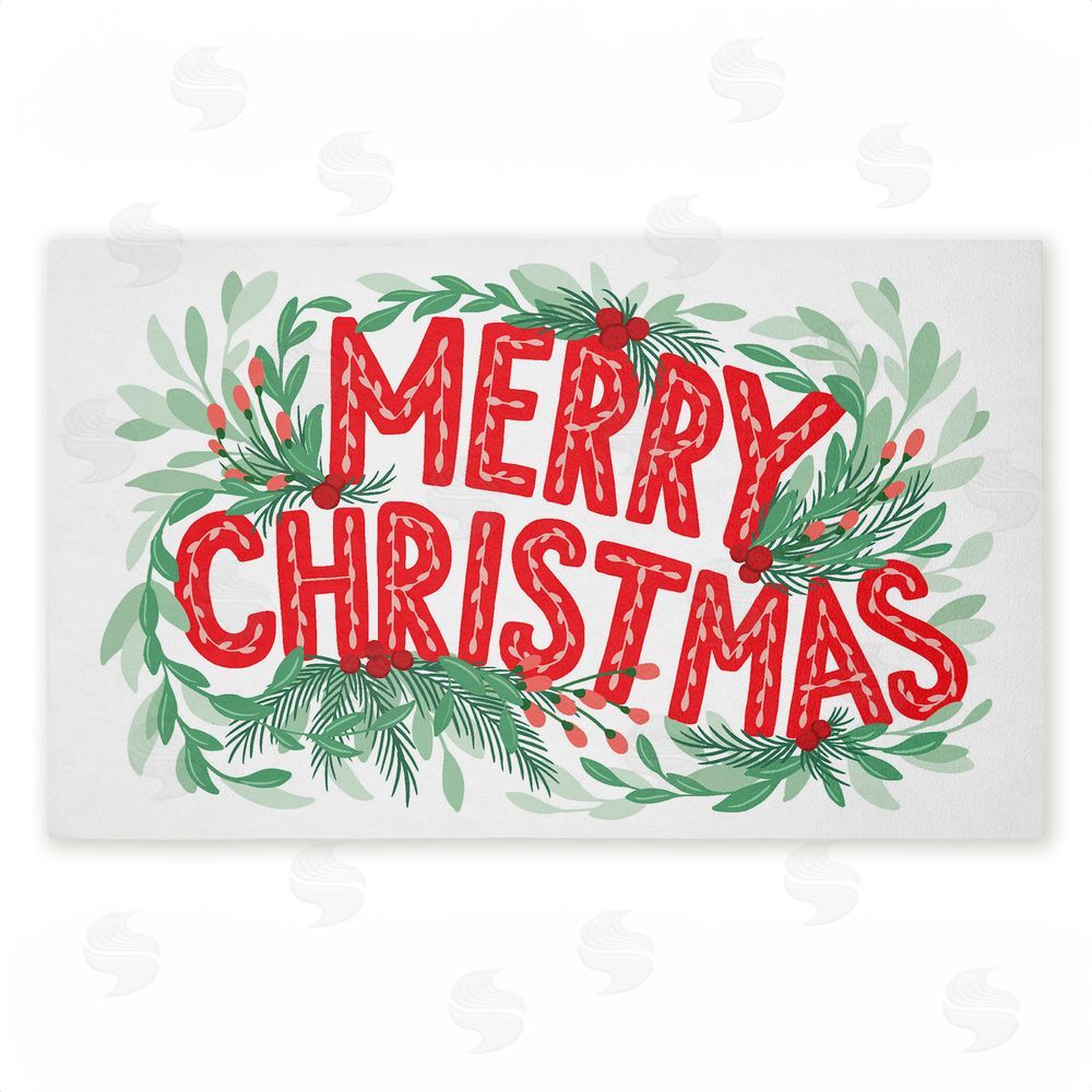 Heather McLaughlin | Retro Merry Christmas & Foliage Non-Woven Door Mat