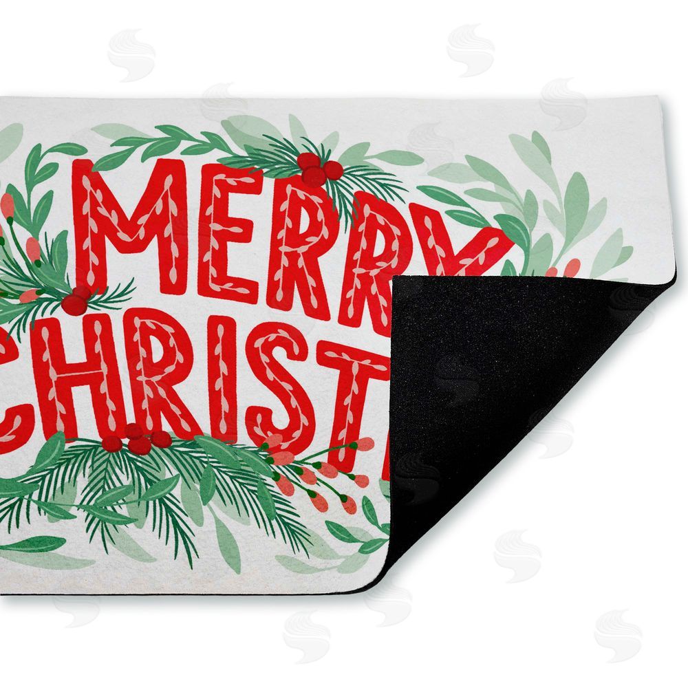 Heather McLaughlin | Retro Merry Christmas & Foliage Non-Woven Door Mat