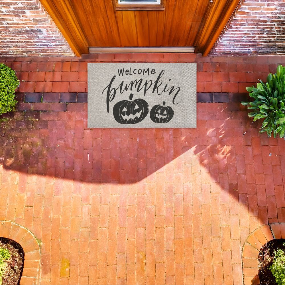 Caverly Smith | Welcome Pumpkin Minimal Faux Sisal Door Mat