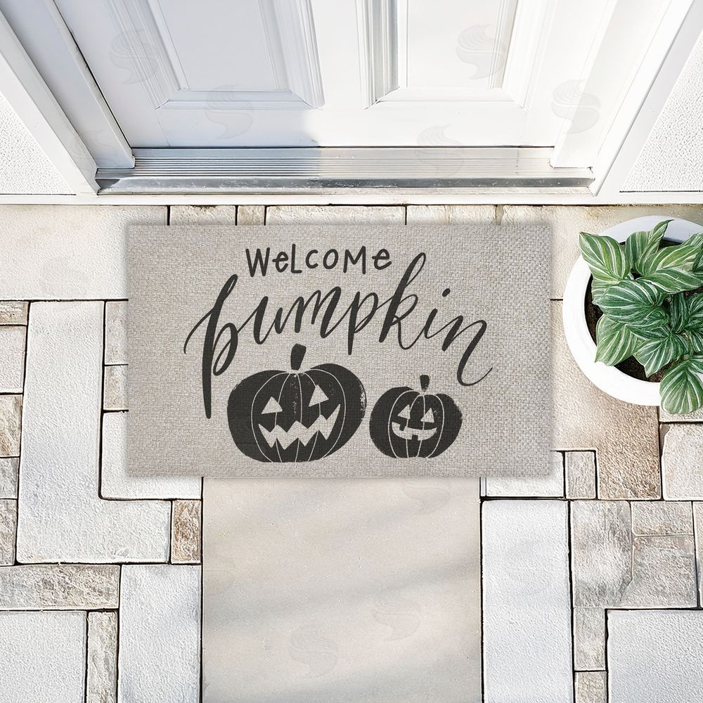 Caverly Smith | Welcome Pumpkin Minimal Faux Sisal Door Mat