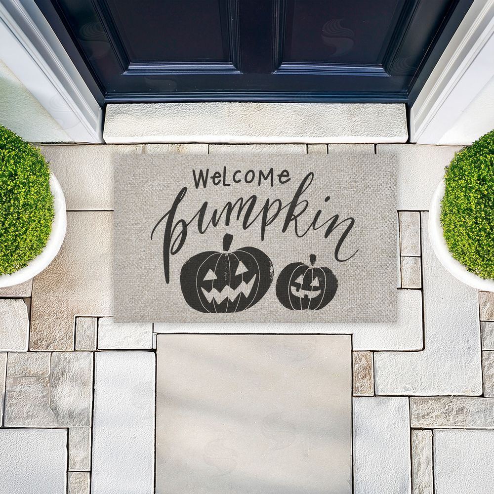 Caverly Smith | Welcome Pumpkin Minimal Faux Sisal Door Mat