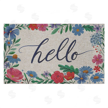Arrolynn Weiderhold | Hello Cursive & Floral Border Faux Sisal Door Mat