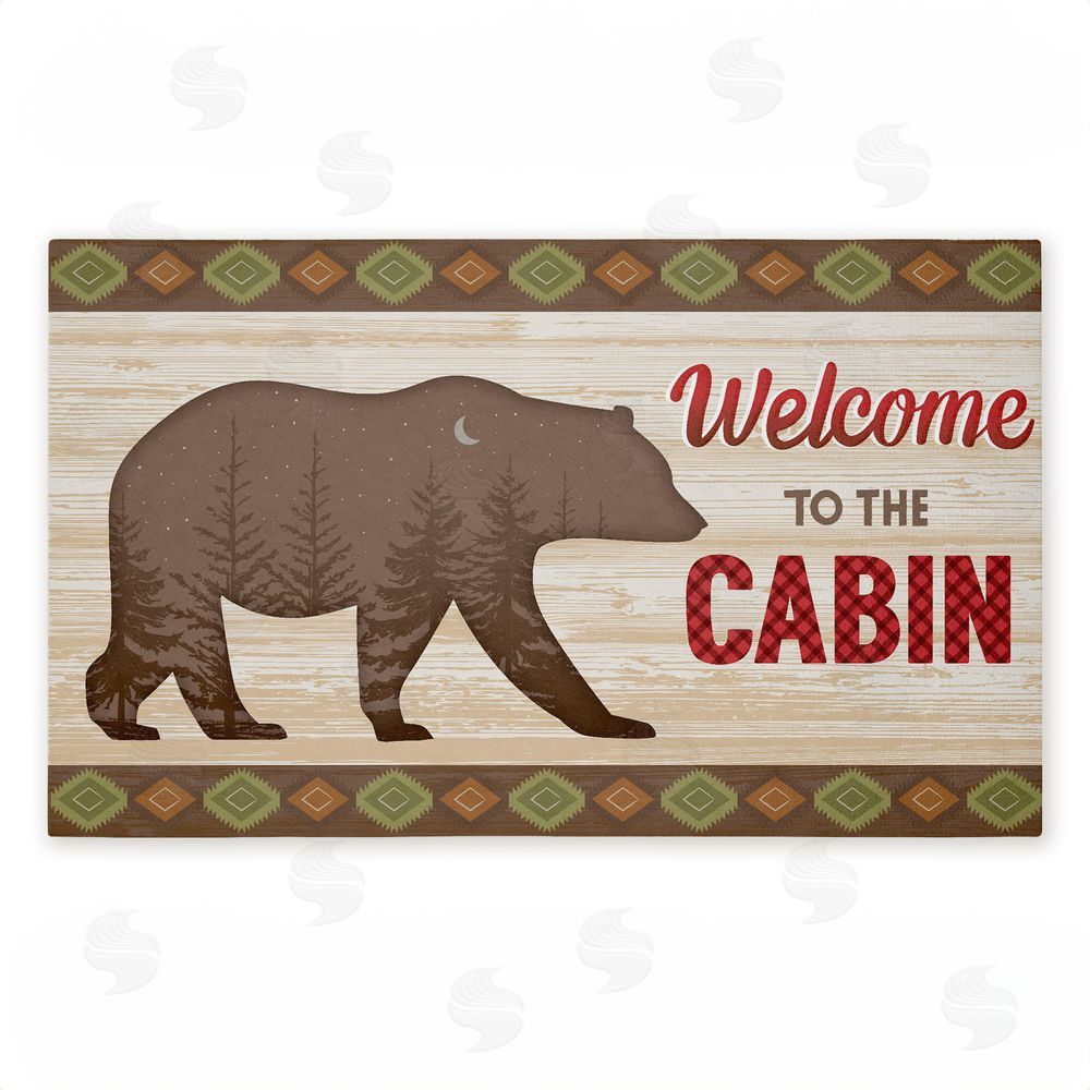 Arrolynn Weiderhold | Cabin Welcome with Rustic Bear Non-Woven Door Mat