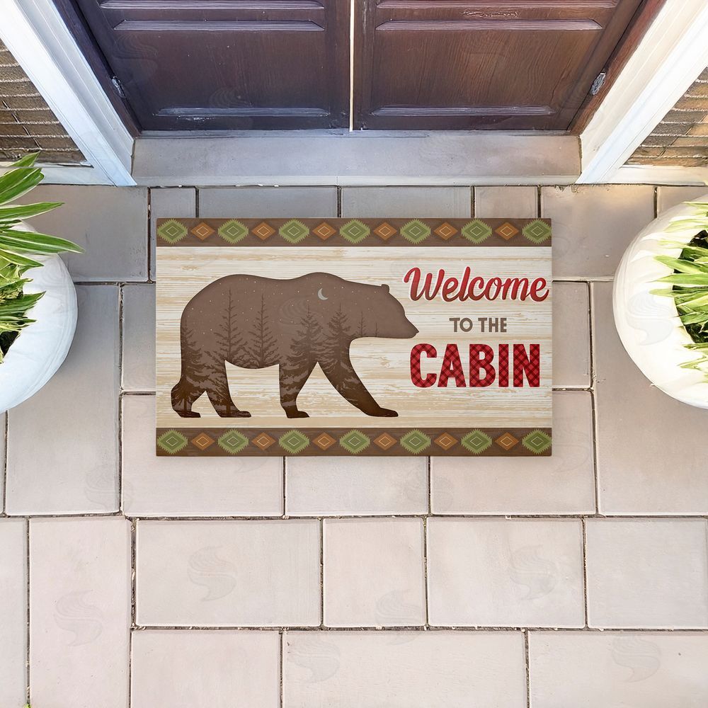 Arrolynn Weiderhold | Cabin Welcome with Rustic Bear Non-Woven Door Mat