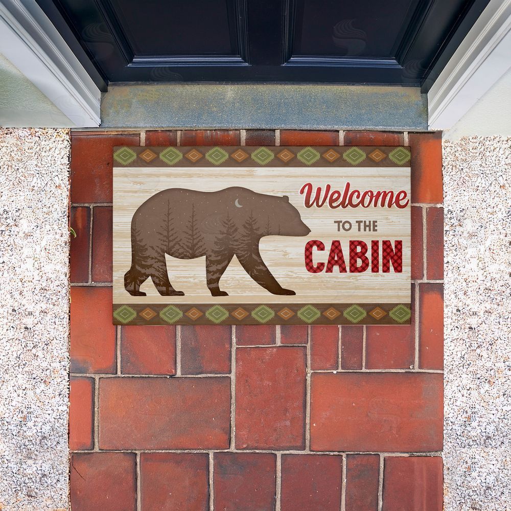 Arrolynn Weiderhold | Cabin Welcome with Rustic Bear Non-Woven Door Mat