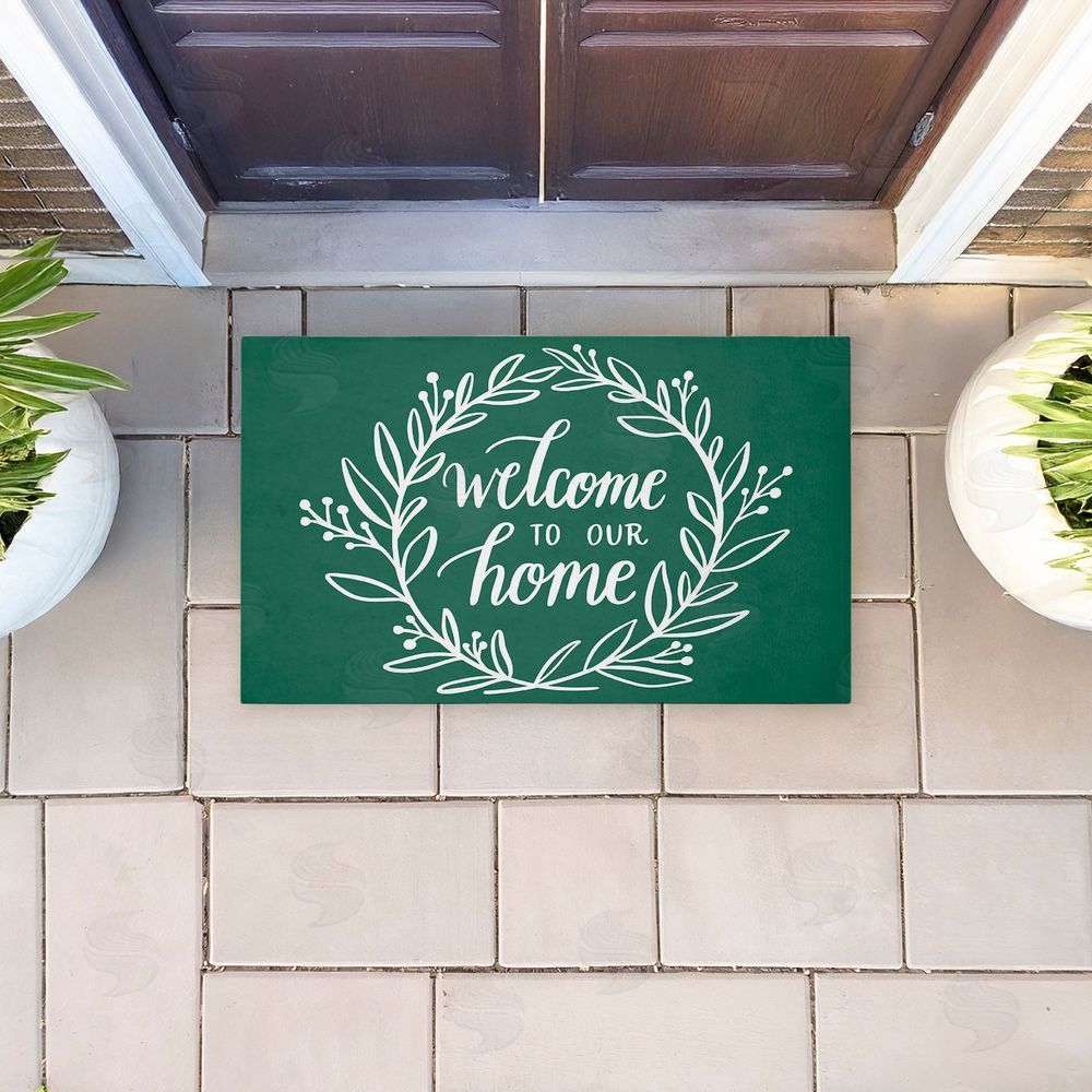 Amanda McGee | Farmhouse Welcome on Green Non-Woven Door Mat