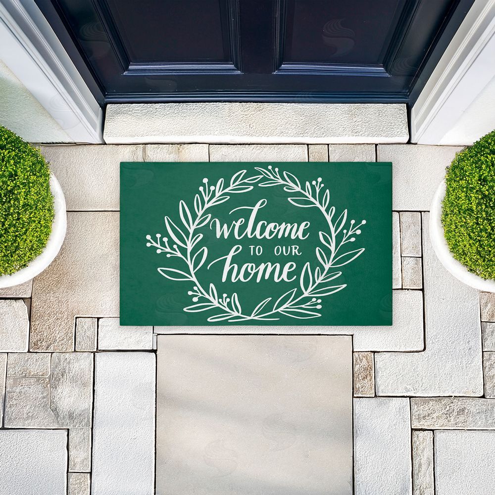 Amanda McGee | Farmhouse Welcome on Green Non-Woven Door Mat