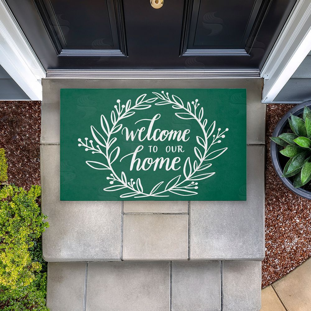 Amanda McGee | Farmhouse Welcome on Green Non-Woven Door Mat