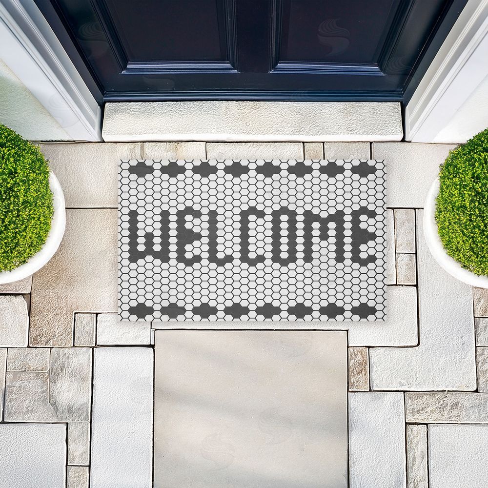 Angela Nickeas | Welcome Hexagonal Faux Tile Non-Woven Door Mat