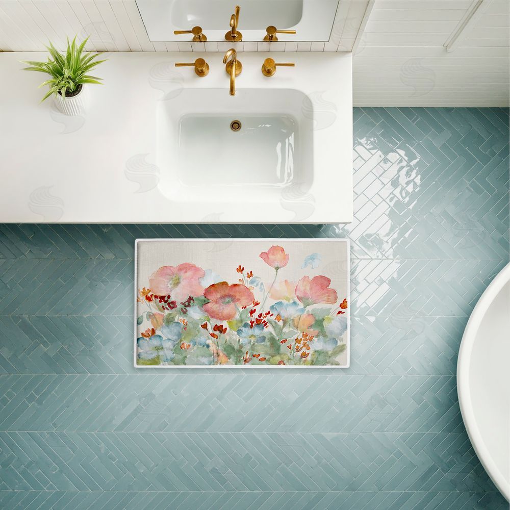 Lanie Loreth | A Day With Pink Flowers Plush Bath Mat