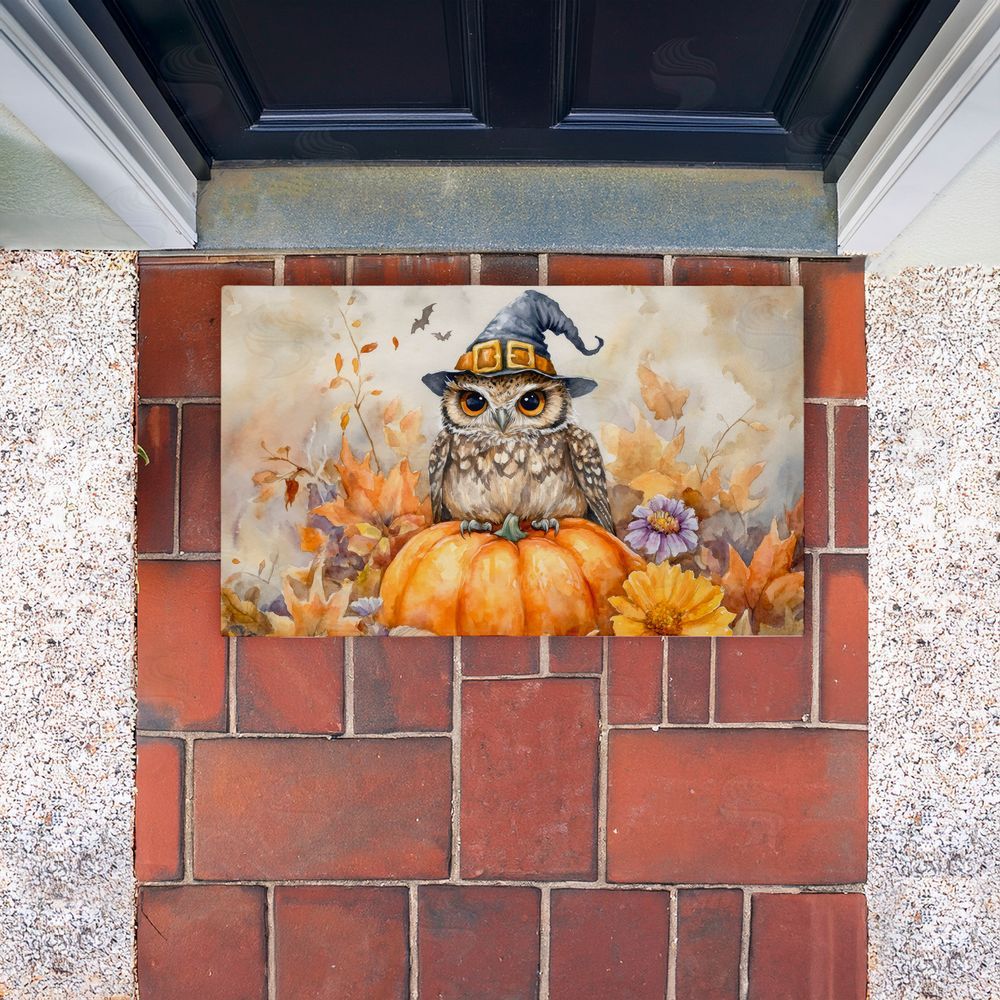 LSR Design Studio | Owl Perched on Pumpkin Non-Woven Door Mat