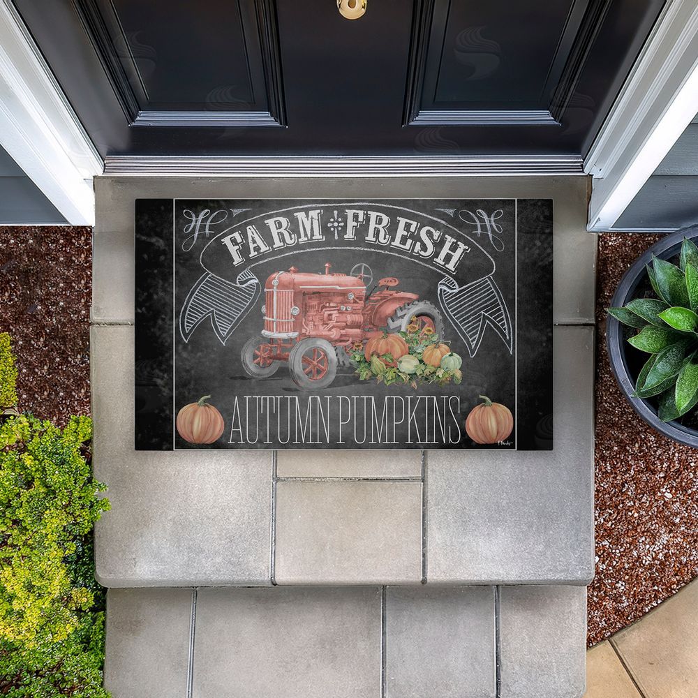 Paul Brent | Autumn Tractor Chalkboard Pumpkins Non-Woven Door Mat