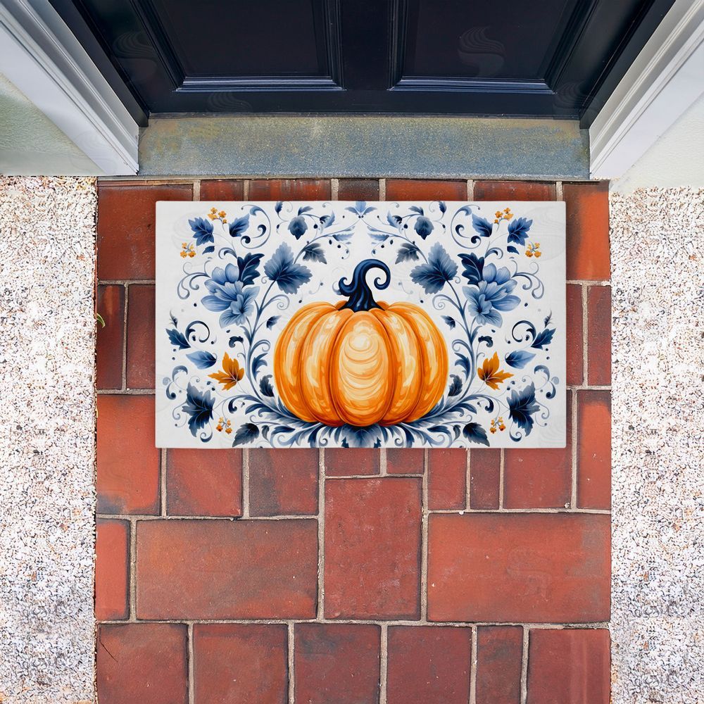 Creative Studio | Pumpkin with Symmetrical Florals Non-Woven Door Mat