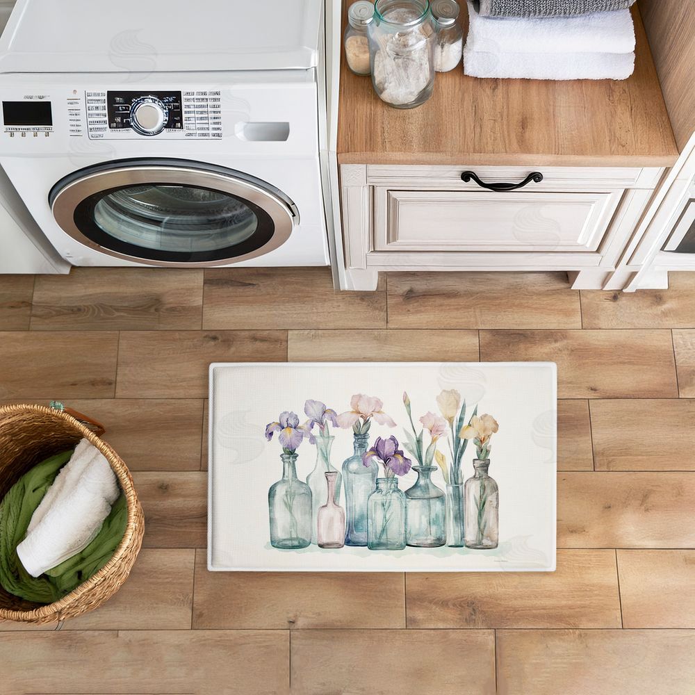Svetlana Aleynikova | Pastel Toned Iris Vases Plush Bath Mat