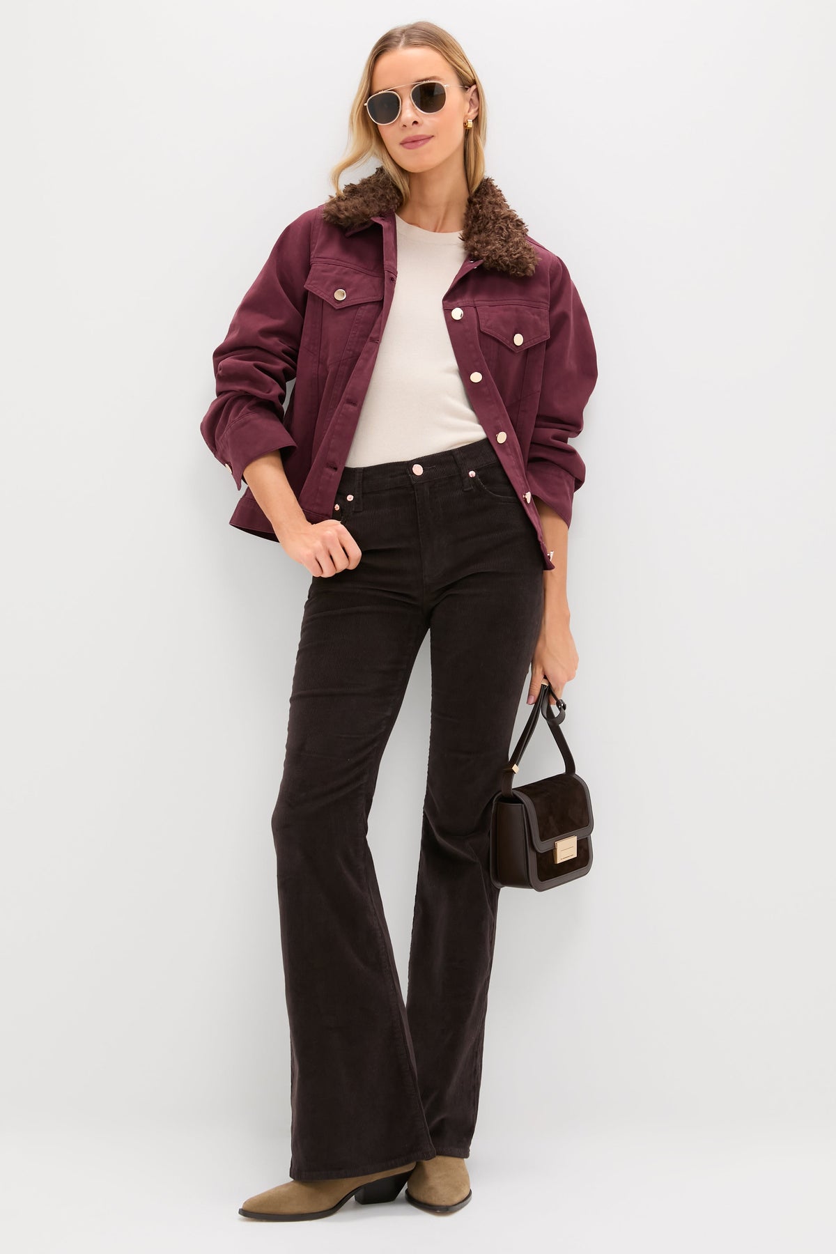 Maroon Denim Removable Collar Rocco Jacket