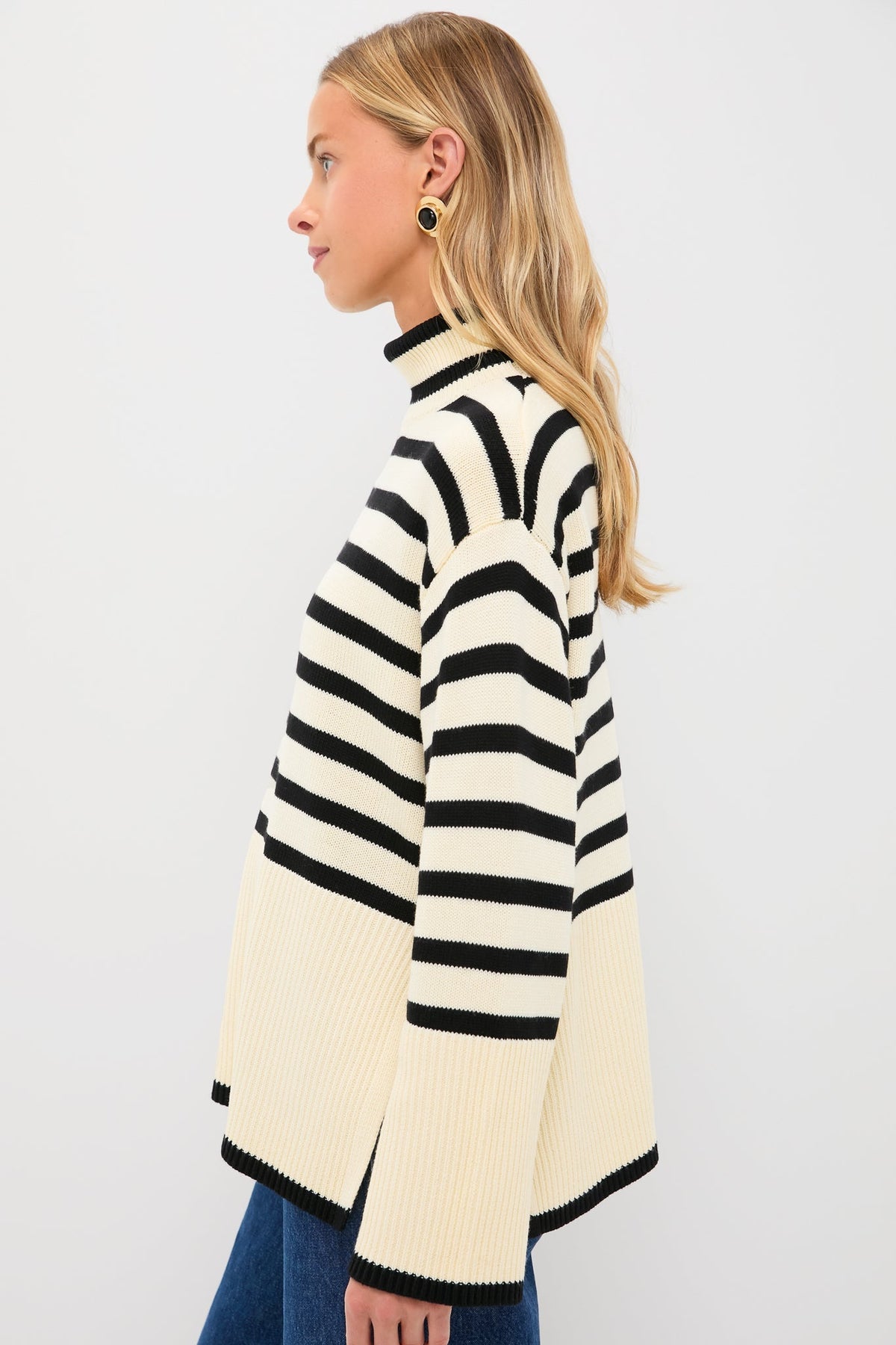Exclusive Cream Striped Turtleneck Sweater