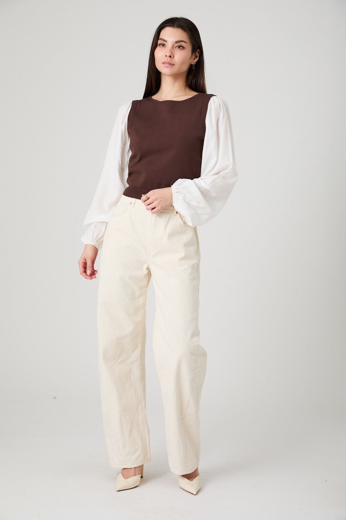 MAXIME KNIT TENCEL COMBO LONGSLEEVE TOP