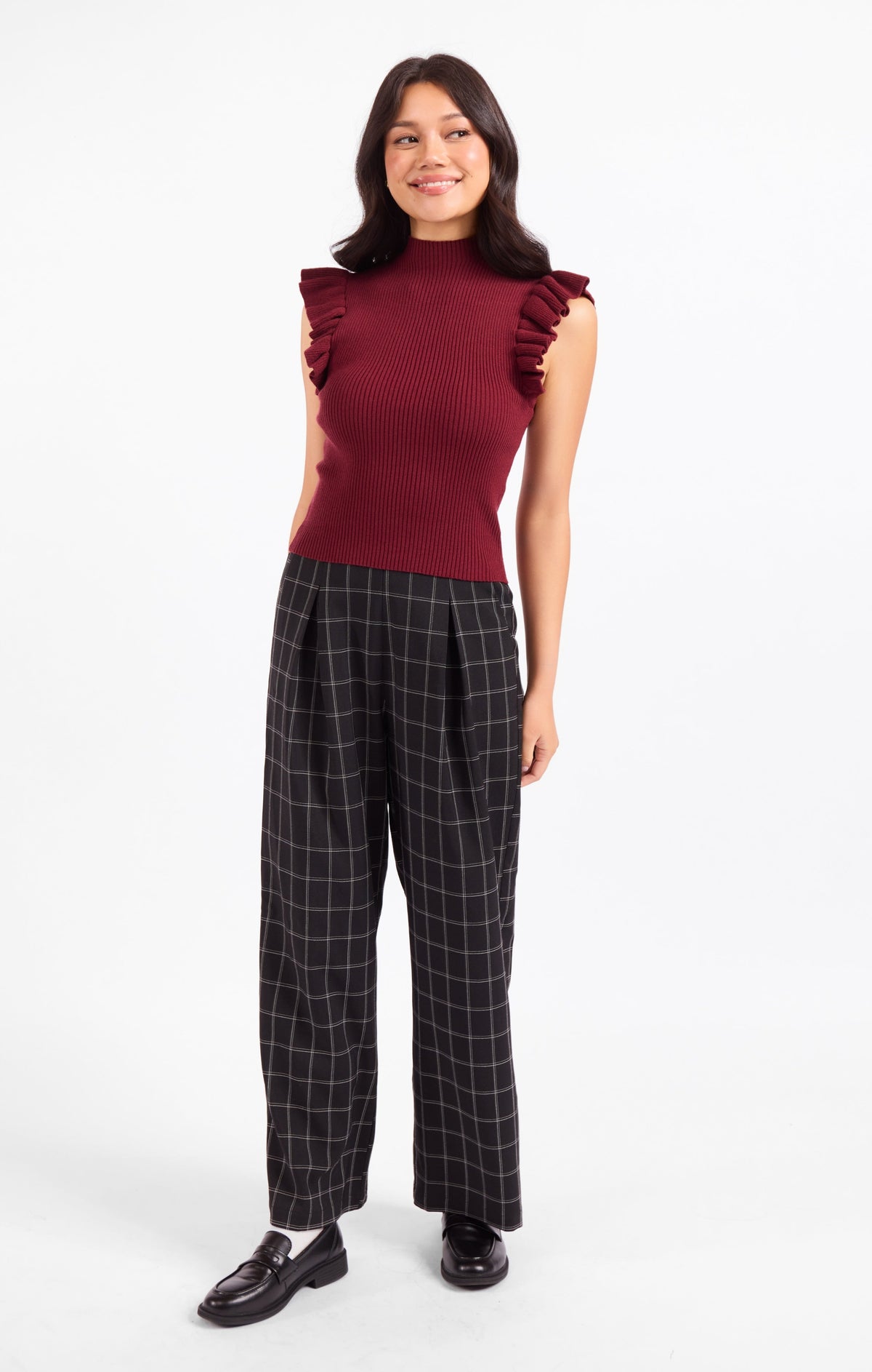 TIFFANY MOCKNECK RUFFLE TANK SWEATER